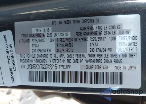 2016 Mazda Cx-5 Touring from USA, damaged, VIN JM3KE2CY7G0743215